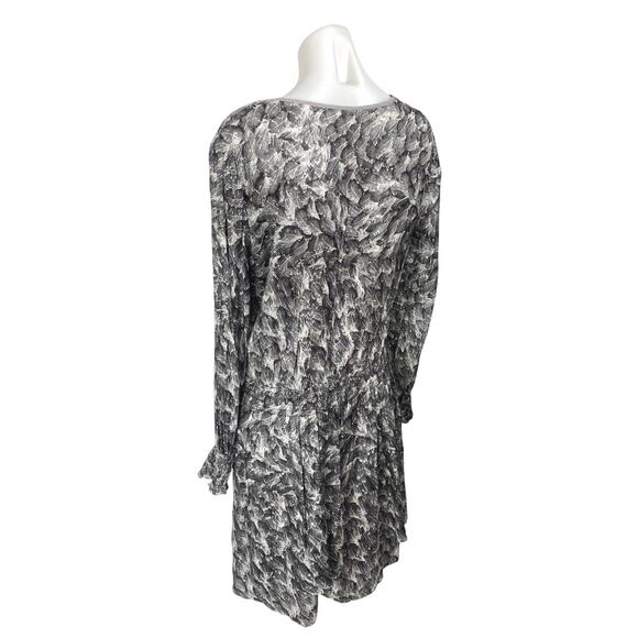 White House Black Market Silver Metallic Feather Long Sleeve A Line Mini Dress M - Picture 2 of 5